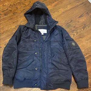 Calvin Klein Dark Blue Hooded Coat